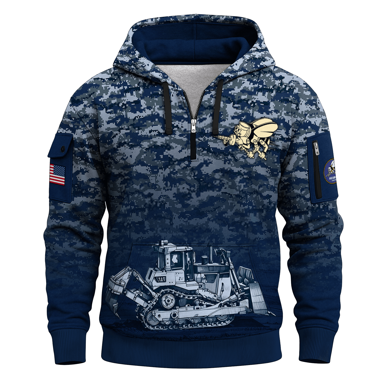 US Navy Seabees 250th Years All-over Quarter Zip Hoodie of Service