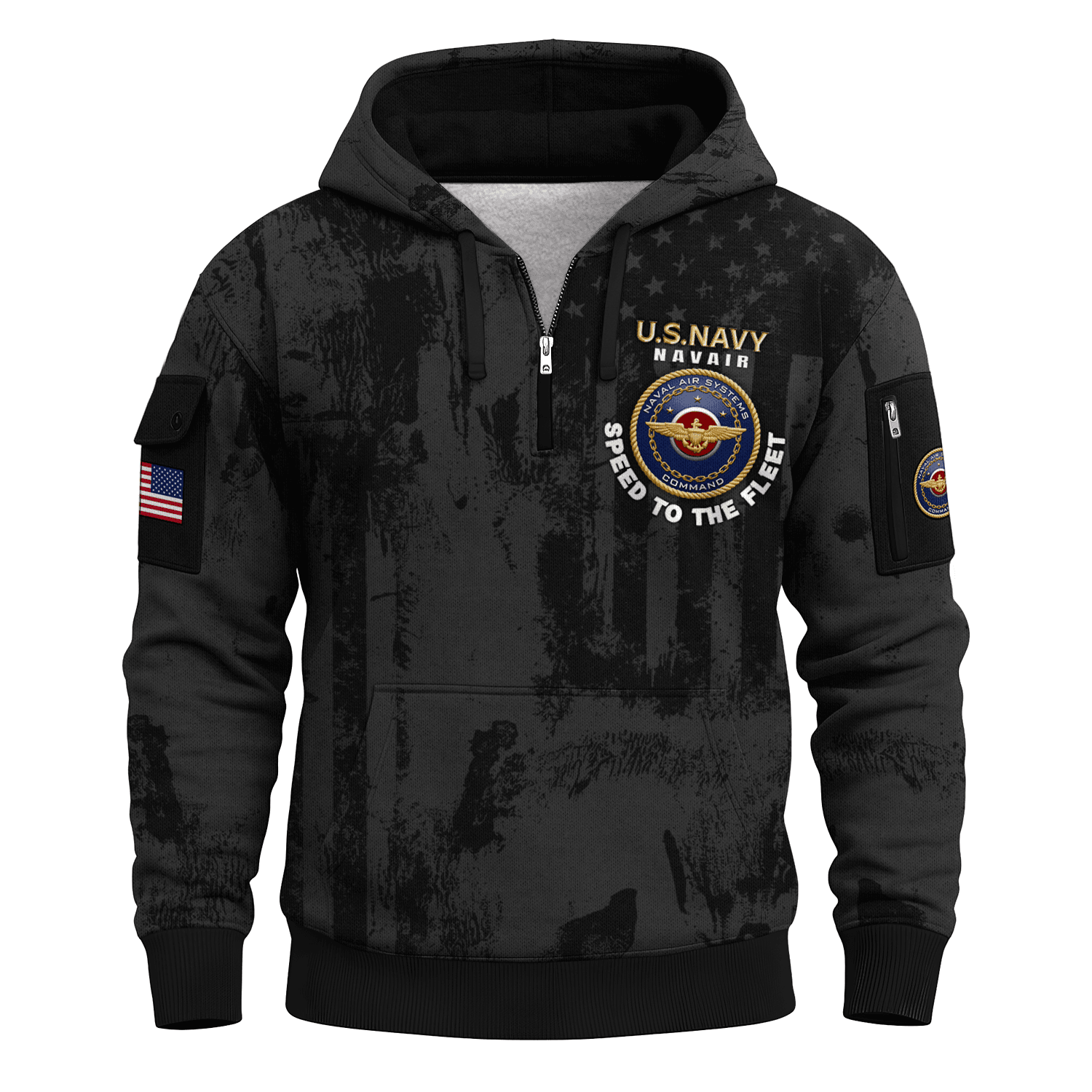 US Navy Navair 250th Years All-over Quarter Zip Hoodie of Service