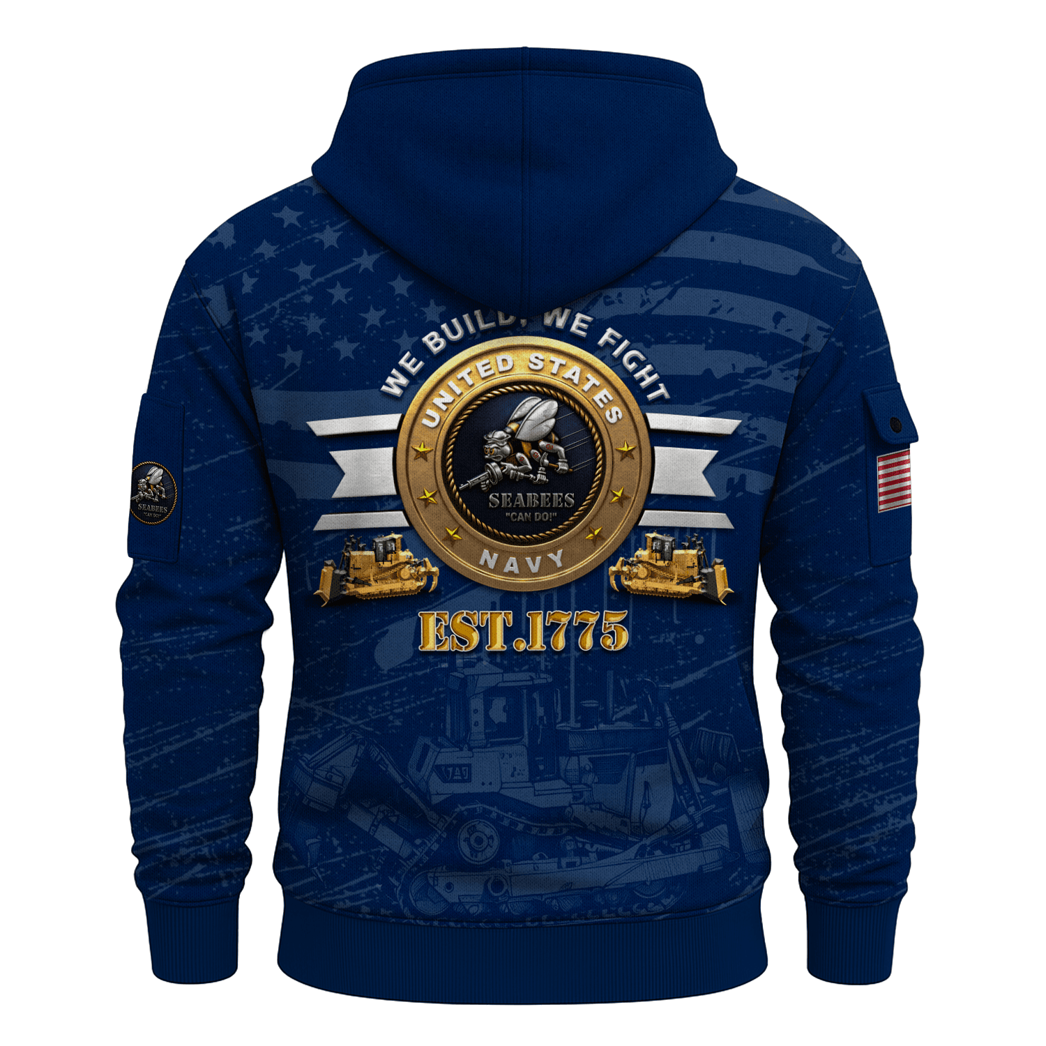 US Navy Seabees 250th Years All-over Quarter Zip Hoodie of Service