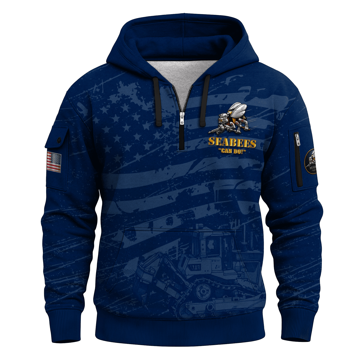 US Navy Seabees 250th Years All-over Quarter Zip Hoodie of Service