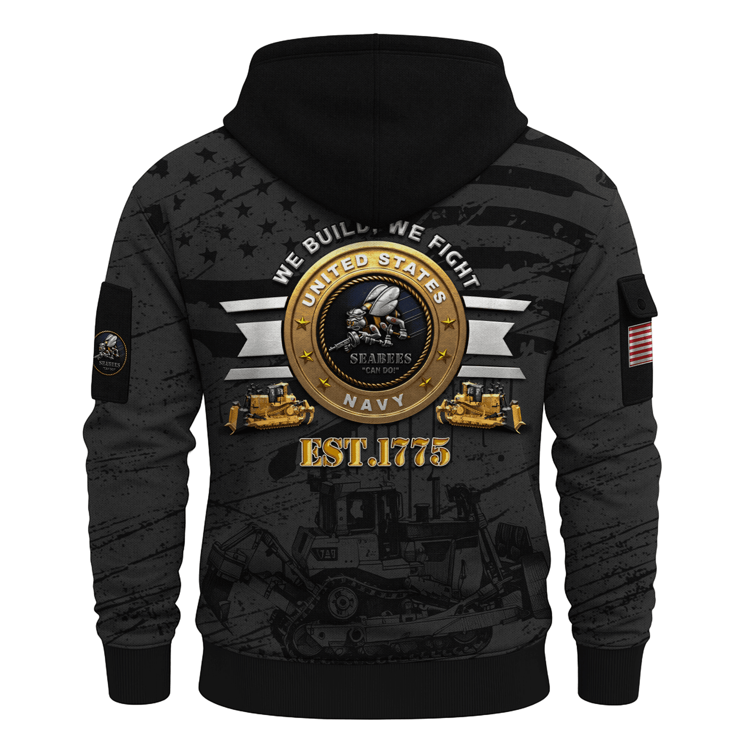 US Navy Seabees 250th Years All-over Quarter Zip Hoodie of Service