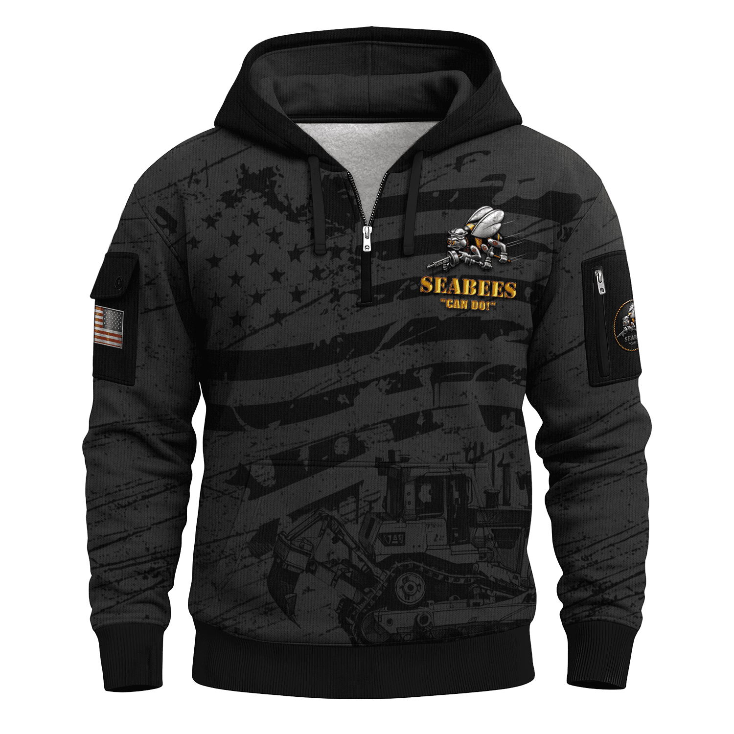 US Navy Seabees 250th Years All-over Quarter Zip Hoodie of Service