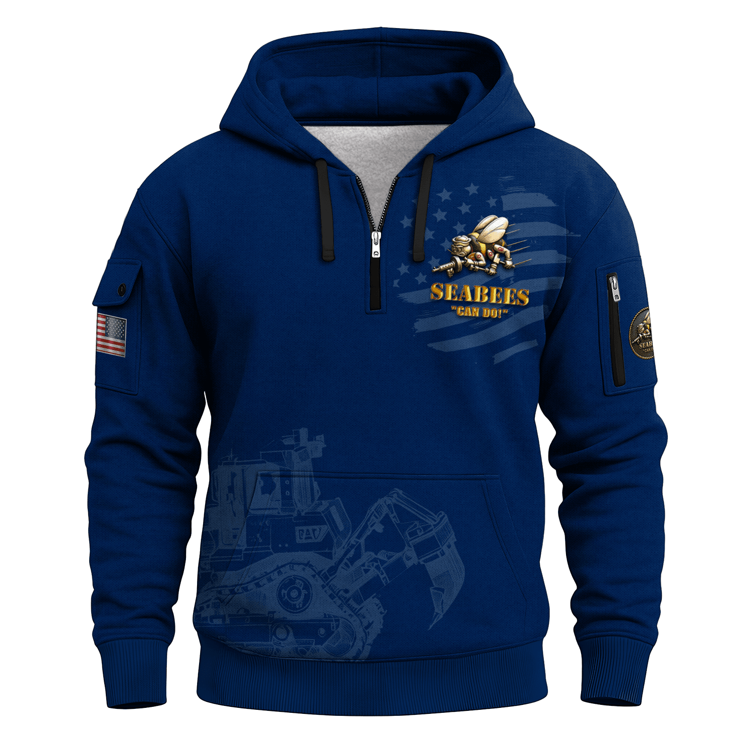 US Navy Seabees 250th Years All-over Quarter Zip Hoodie of Service