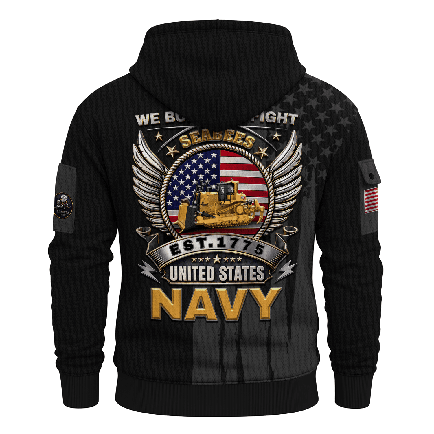 US Navy Seabees 250th Years All-over Quarter Zip Hoodie of Service