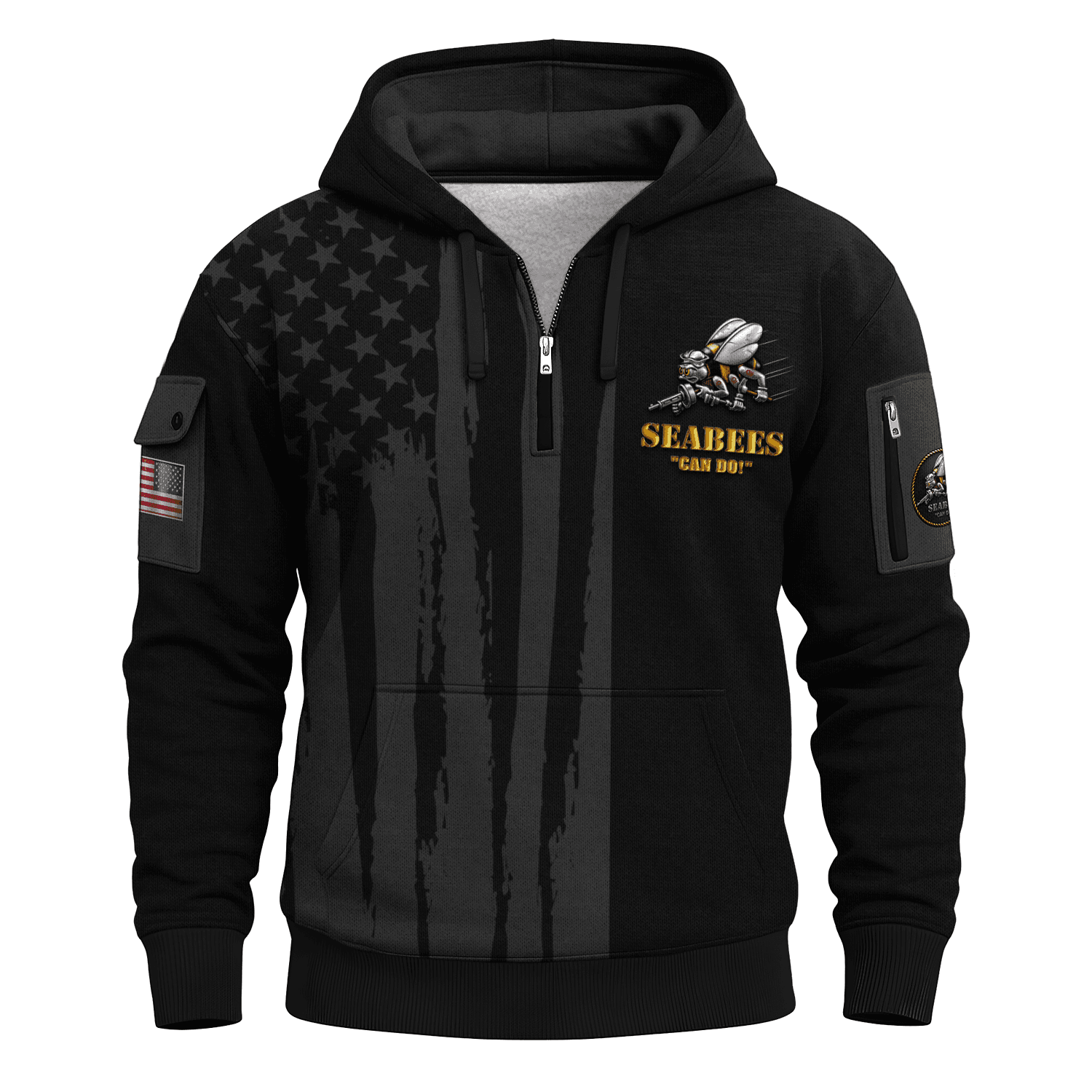 US Navy Seabees 250th Years All-over Quarter Zip Hoodie of Service