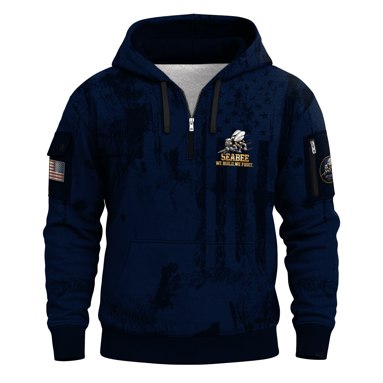 US Navy Seabees 250th Years All-over Quarter Zip Hoodie of Service