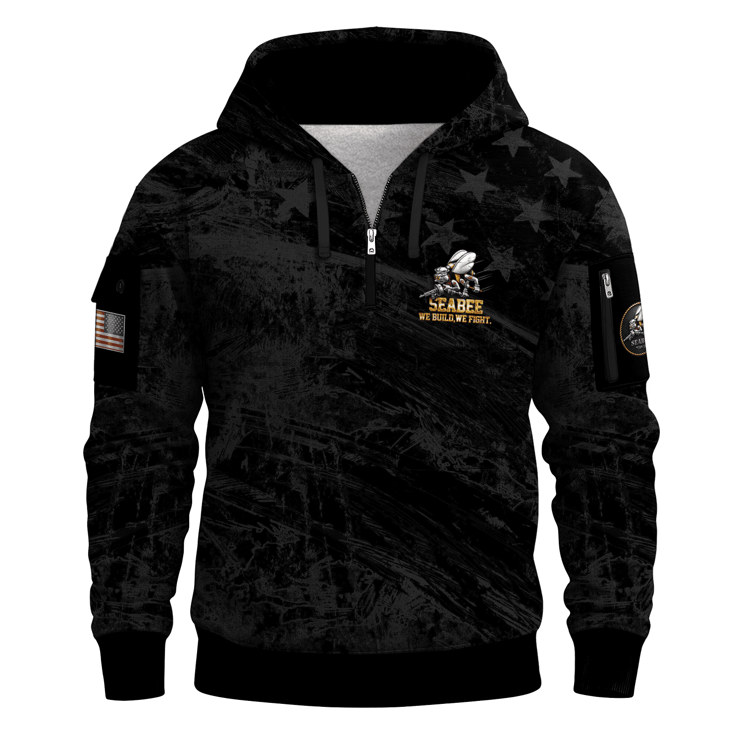 US Navy Seabees 250th Years All-over Quarter Zip Hoodie of Service
