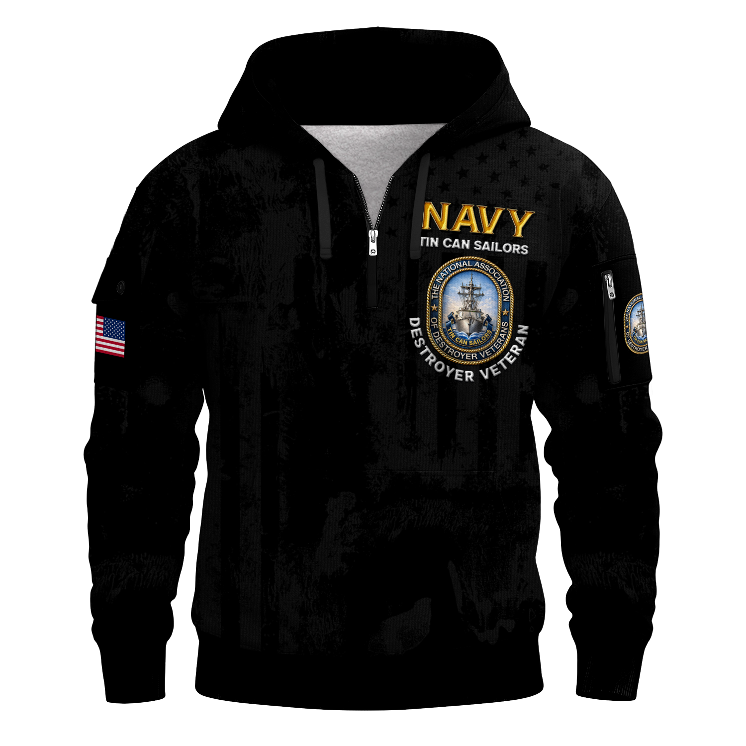 US Navy Tin Can Sailors All-over Quarter Zip Hoodie