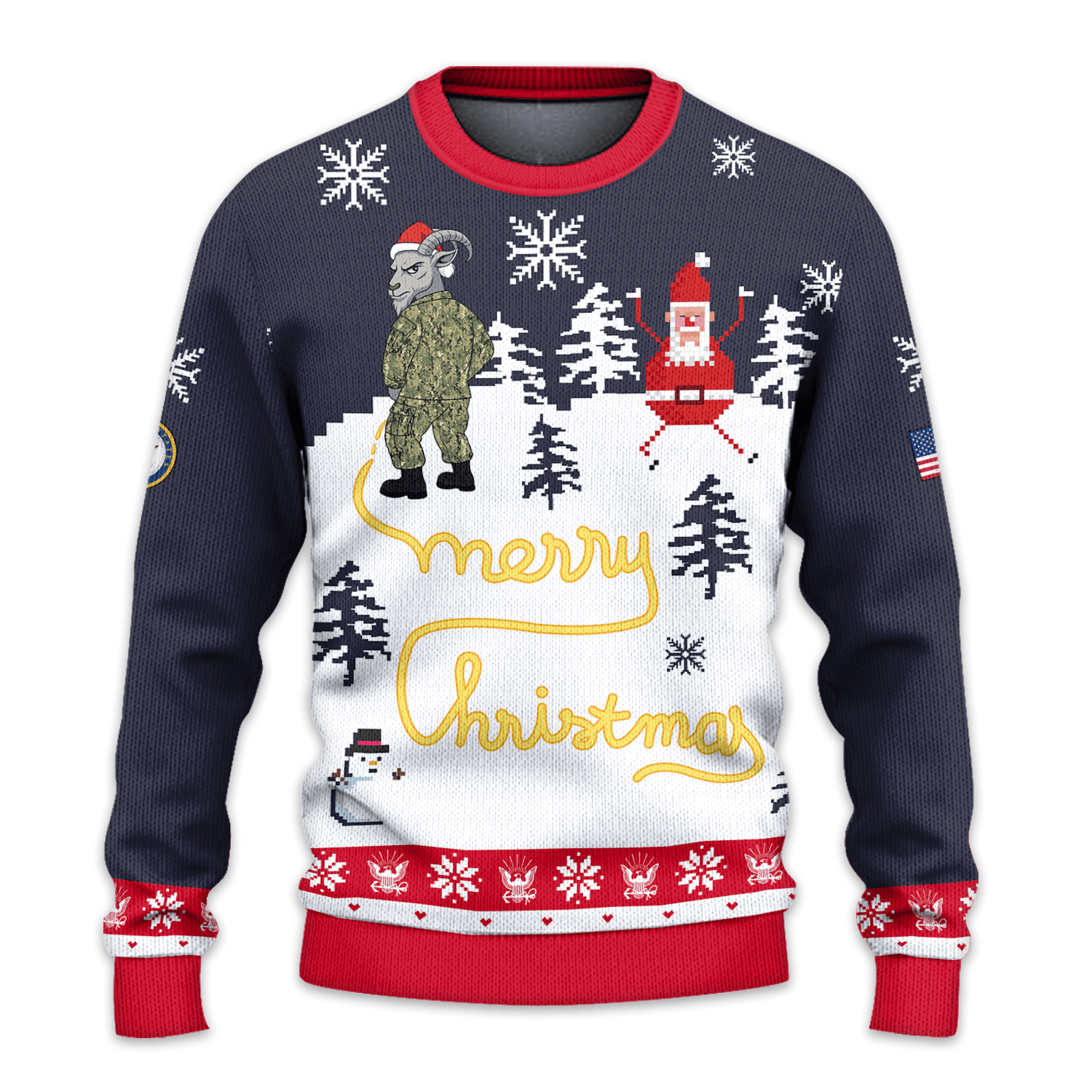 US NAVY Green Camo “Yellow Snow” Special Message Ugly All-over-print Sweater