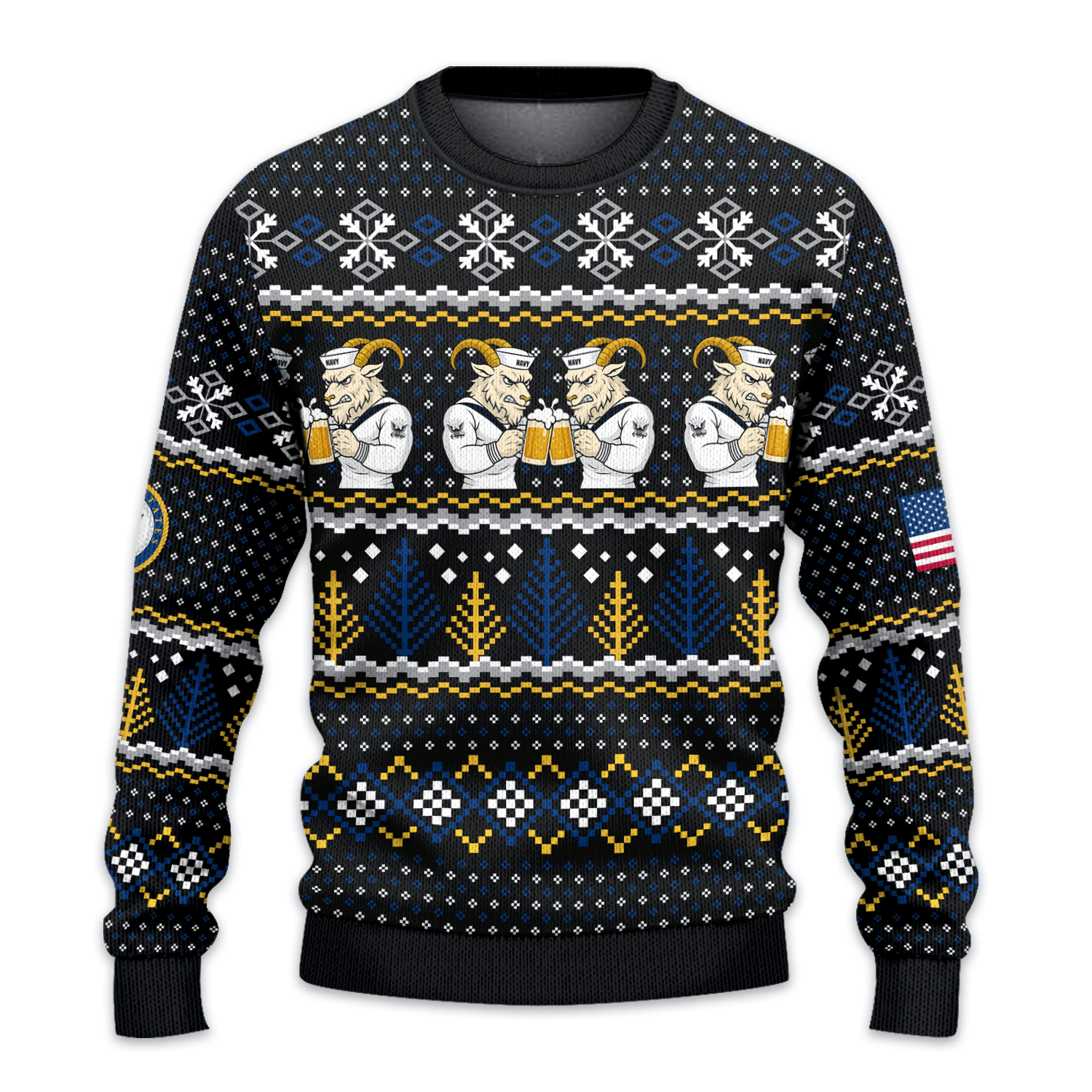 US NAVY Bill The Goat Drinking Beer Ugly Christmas All-over-print Sweater