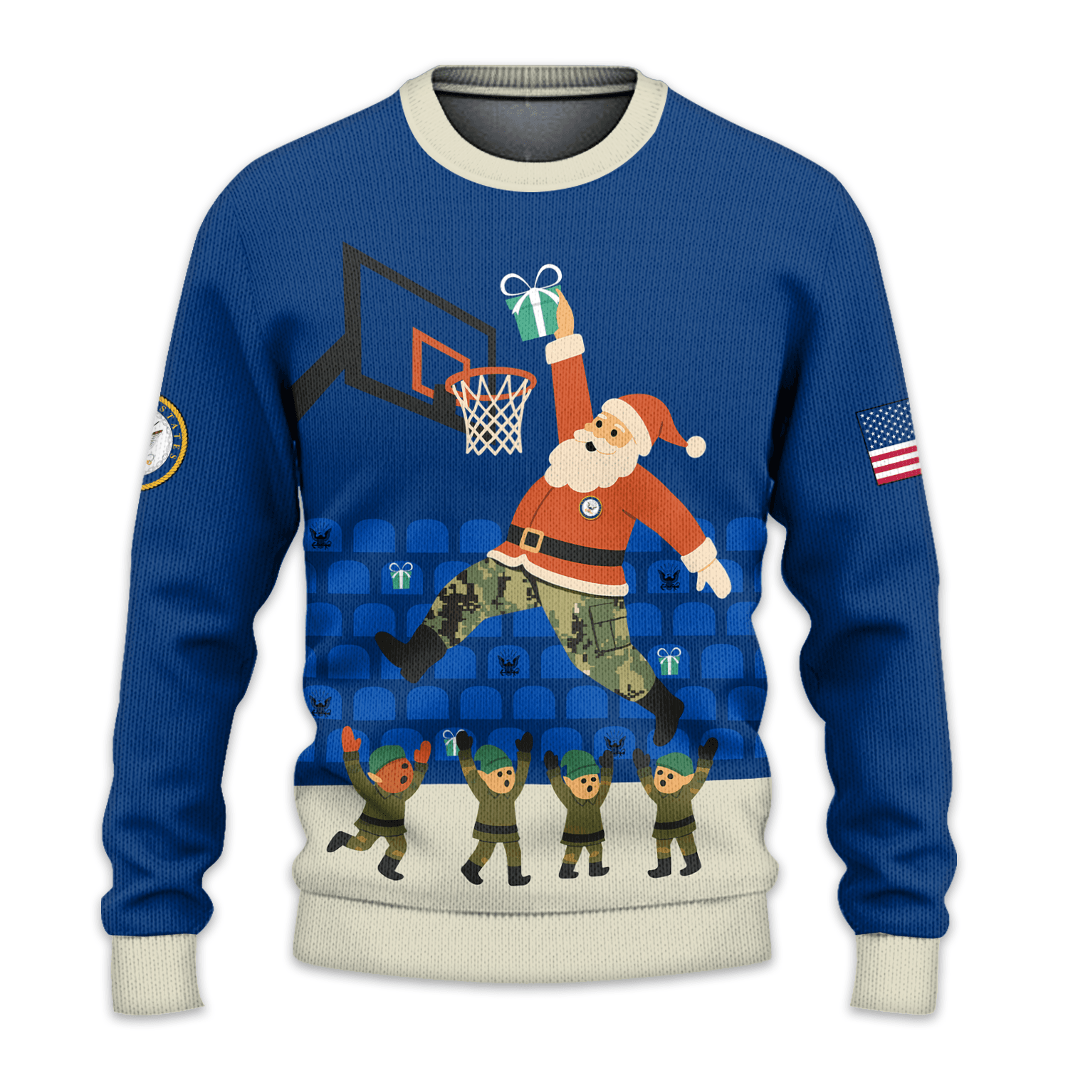 US NAVY Santa Basketball Slam Dunk All-over-print Sweater