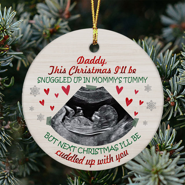 Snuggled Up In Mommy's Tummy, Personalized Christmas Ornaments, Custom Photo Gift