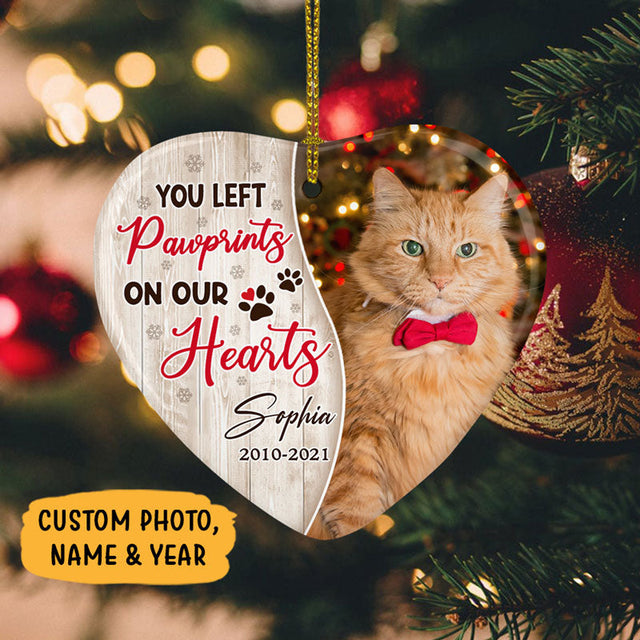 You Left Pawprints On Our Hearts, Personalized Heart Ornaments, Memorial Gifts, Custom Photo Gift