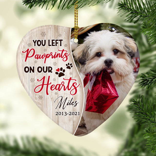 You Left Pawprints On Our Hearts, Personalized Heart Ornaments, Memorial Gifts, Custom Photo Gift